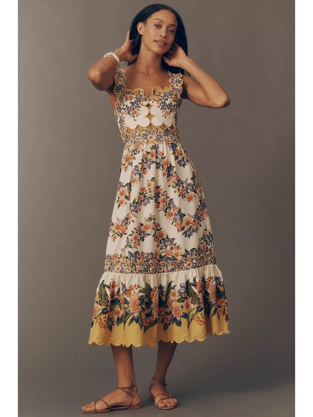 FARM RIO Sand Hilo Stripes Midi Dress